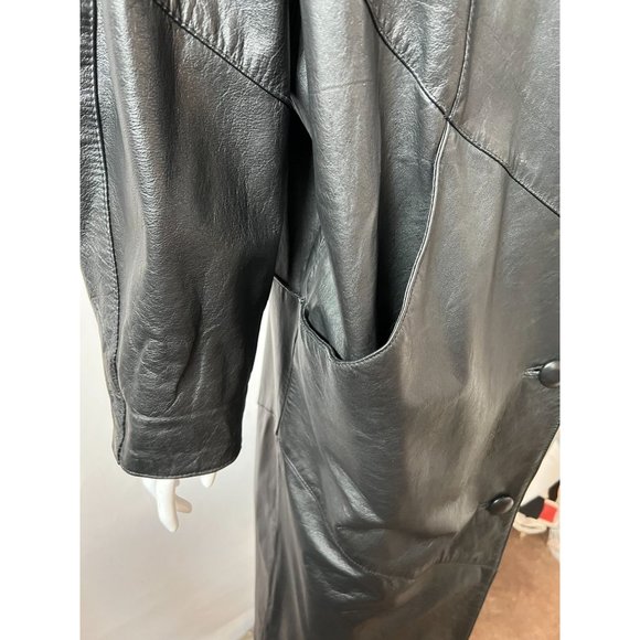 Avanti Black Leather Coat Sz Medium Knee Length - Picture 10 of 16